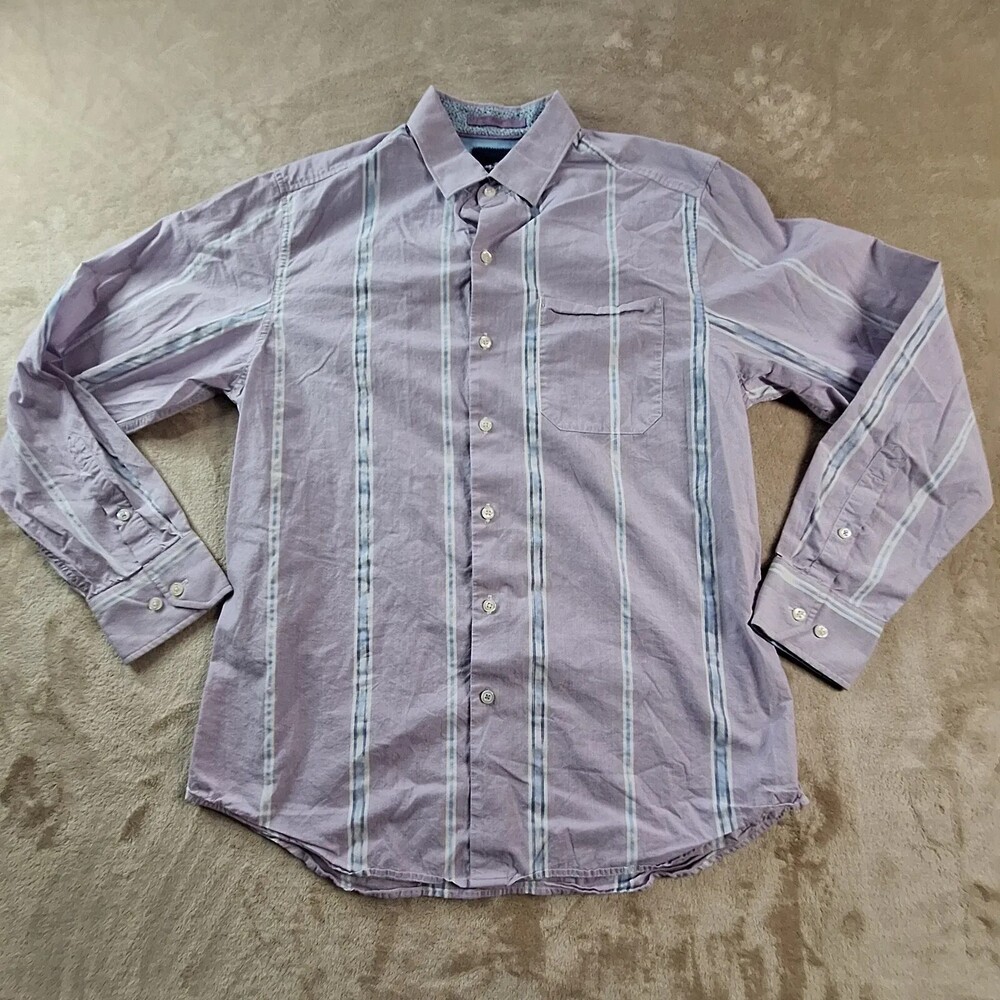 Tommy Bahama Shirt Mens Small Purple Striped Cotton Long Sleeve Button Up Casual